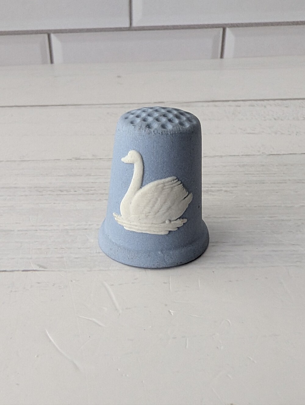 Wedgwood Blue Jasperware Swan Thimble Made in England Collectible Vintage